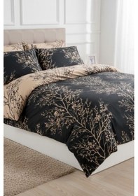 Resim Çift Kişilik Çarşaflı Nevresim Takımı Pamuklu 4 Parça Desenli Siyah 