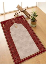 Resim Seccade Diz Ağrıtmayan Yumuşak Halı Seccade Ve Namazlık Kırmızı 