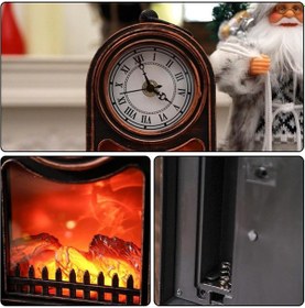 Resim Dekoratif Şömine Saat Led Alevli Elektirkli Pilli 27cm 