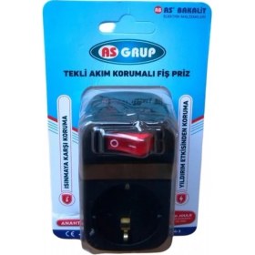 Resim AS Grup Tekli Akım Korumalı Fiş Priz Isınmaya ve Yıldırım Etkisine Karşı Koruma Anahtarlı 