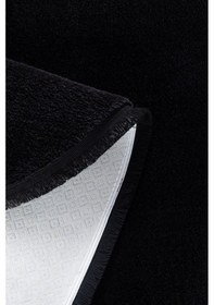 Resim Vl Comfort Puffy Ponpon Saçak Peluş Yıkanabilir Siyah Yolluk Düz Saçak Oval 