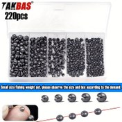 Resim 220 Adet TAKBAS Bölünmüş Balıkçılık Ağırlıkları - Küçükten Büyüğe Çeşitli Boyutlarda Gri Metal Sinkingler ve Karides Tepsi ile Tatlısu/Tuzlu Su Avı için Yuvarlak Tasarım 