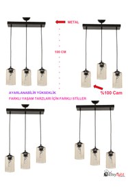 Resim DEKORANLA Şık Siyah 3 Katlı Salon Avizesi, modern ve zarif tasarım. 