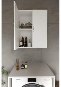 Resim Zambak Çamaşir Makinasi Üst Dolabi Ve Banyo Dolabi Beyaz 