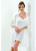 Resim Magic Form 36494 Kadın Dantelli Saten Sabahlık-ekru Ekru 