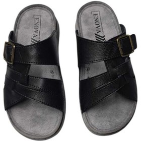 Resim Enova Erkek Ortopedik Tokalı Dikişli Şık Ev Dışarı Suni Deri Erkek Terlik 