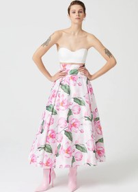 Resim Geniş Korsajlı Midi Boy Kloş Etek - ROSE PATTERNED / 36 