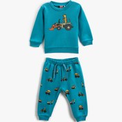 Resim Erkek Bebek Pamuklu Pijama Takımı Baskılı Sweatshirt ve Beli Lastikli Eşofman Altı 2 Parça 