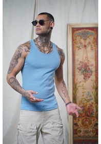 Resim Slim Fit Kaşkorseli Esnek Düz Erkek Sporcu Atlet Mavi 