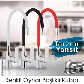 Resim Esnek Kıvrılabilir Renkli Silikon Oynar Başlıklı Musluk Bataryası Başlığı Kubar ( Lisinya ) 