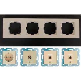 Resim Ovivo Grano Krem Dörtlü - Tv - Nümeris (Telefon) - Data Cat 6 Internet- Topraklı Priz 