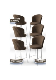 Resim Canisa Alte Serisi 6 Adet Kahve Sandalye 65 Cm Ada Mutfak Bar Sandalyesi Babyface Kumaş Beyaz Metal Ayaklı Sandalye Kahve Ayaklar Beyaz 