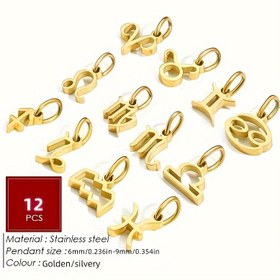 Resim 12 Adet Zodyak Burcu Charm Seti, 14 Ayar Altın Kaplamalı 316 Paslanmaz Çelik, DIY Takı Yapımı İçin Basit Stilli Kolye, Günlük Giyim Kolye ve Bileklik Aksesuarları, Tüm Mevsimlere Uygun 
