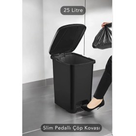 Resim Slim Pedallı Banyo Mutfak Çöp Kovası - 25 Litre - Siyah 