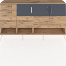 Resim Arges Konsol 3 Raflı 5 Çekmeceli 3 Kapaklı 176x30x99 Çam-antrasit/çam Antrasıt/atlas Çam - Atlas Çam 