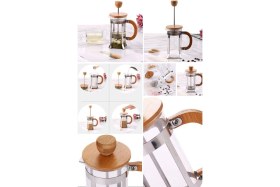 Resim Feyza Design Taşınabilir Ahşap French Press Kahve Makinesi, Ev ve Ofis Kullanımı 