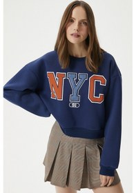 Resim Kadın Cool Lacivert Turuncu Şardonlu Sweatshirt Lacivert 
