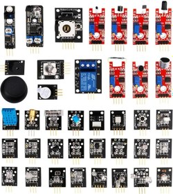 Resim Arduino 37 Parça Sensör Seti Sıcaklık Nem Işık Ses Renk Alev Nabız Manyetik Titreşim Lazer Ir Buton 