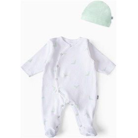 Resim Boumini Bebek Patikli Tulum Şapka Set Beyaz Yeşil-su Yeşili Su Yeşili 