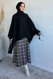 Resim Ön Fermuarlı Tesettür Panço (s-m-l-xl Uyumludur) Siyah TZL-P-00020197 