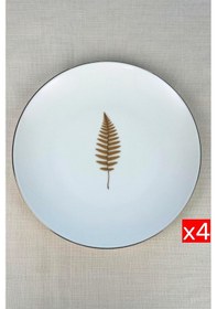 Resim Tabak Evi Porselen Natura Fern Altın Yaldız Servis Tabağı 24,50cm 4 Lü Çok Renkli 