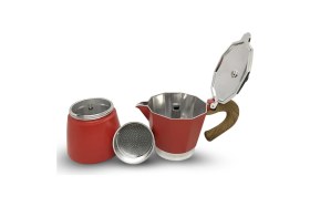 Resim Feyza Design Kırmızı Ahşap Kulplu 6 Kişilik Moka Pot ile Kahve Keyfi 
