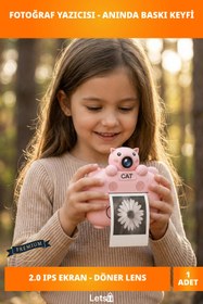 Resim Letsii Pembe Renk Kameralı Fotoğraf Yazıcısı 1080P Eğlenceli Çocuk Cihazı 