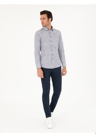 Resim Cacharel Lacivert Slim Fit Beli Bağcıklı Kanvas Pantolon 