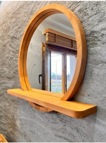 Resim 20x20 Cm Raflı Masif Kayın Ağacı Yuvarlak Ayna İskandinav Tarzı Antre Ve Banyo Aynası Siyah 