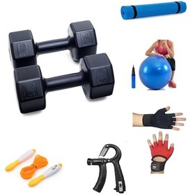 Resim Ps Spor 5 Kg Dambıl X 2 Adet 10 Kg + 5 Çeşit Plastes Ve Egzersiz Seti 
