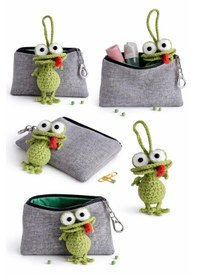 Resim Amigurumi Şaşkın Kurbağa Anahtarlık Ve Cüzdan Seti 