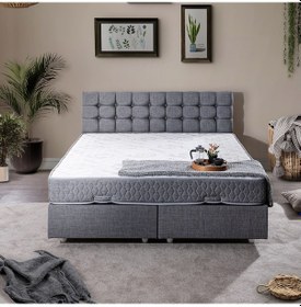 Resim Venedik Çift Kişilik Baza Başlık Letto Yatak Seti - Gri 180 x 200 