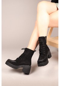 Resim Tullıa Bağcıklı Süet Topuklu Kadın Bot Siyah-7540 Siyah 