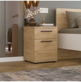 Resim White Çekmeceli Kapaklı Komodin - Florida Meşe 40x57x41 Cm 