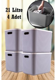 Resim Bayev 4 Adet 21 Lt Çok Amaçlı Gri Saklama Kutusu - Düzenleyici - Kapaklı Çamaşır Sepeti Çok Renkli 
