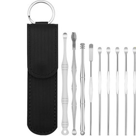 Resim Geeroyoo Taşınabilir Paslanmaz Çelik Kulak Temizleme Seti - 10 Parça Siyah Deri Kılıflı 