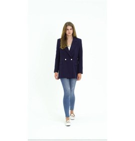 Resim Lacivert Oversize Dokuma Blazer Ceket Lacivert 