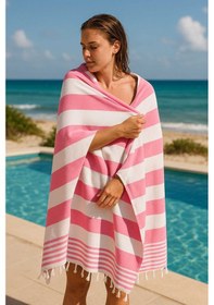 Resim Mimoza Unisex Peştemal Plaj Havlusu 100x180 Cm %100 Pamuklu Soft Pembe-açık Pembe Renkli 