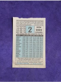 Resim 2 Ekim 2002 Takvim Yaprağı - Nostalji Koleksiyonluk Takvim Yaprağı 