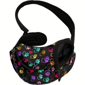 Resim Küçük Pati Baskılı Evcil Hayvan Taşıma Askılı Çanta, Ayarlanabilir Omuz Askısı, Fermuar Kapanışı, Hafif Polyester Eller Serbest Köpek Kedi Seyahat Kılıfı Kadınlar ve Erkekler İçin - 1 Paket 