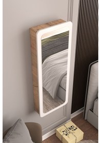 Resim Lune Takı Dolabı Aynalı Çok Amaçlı Hediyelik Takı Dolabı Atlantik Çam Gövde Beyaz Kapak 