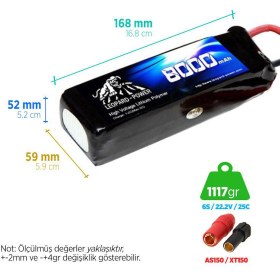 Resim Leopard Power 8000 mAh 22.2V 6S 25C UAV & Multirotor Lityum Polimer Lipo Batarya Pil XT150 Plug 