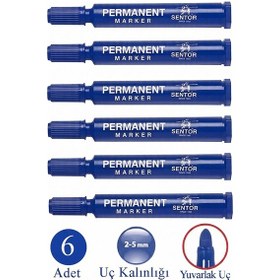 Resim Mavi Permanent Markör Kalem Yuvarlak Uç 6 Adet Sentör Kalıcı Marker Kalem Tüm Koli Karton Çuval Cam Plastik Yüzeylerde 
