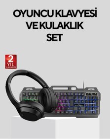 Resim Tek Gaming Set Işıklı Klavye Mouse + Bluetooth 5.2 Kulaklık Oyuncu Paketi Najmaddin 