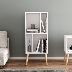 Resim MOBİLYA GEZEGENİ Northly Kitaplık - Beyaz/ Ahşap Ayaklı - 108 Cm 