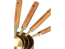 Resim 4'lü Ahşap Saplı Gold Lüks Ölçü Kaşığı - Ölçü Kabı 