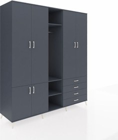 Resim Kronos Dolap 14 Raflı 4 Çekmeceli Tek Askılı 220x59x243 Antrasit-antrasit/antrasit Çok Renkli 