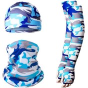 Resim Butu Yaz Anti-Uv Nefes Alabilen Buz İpek Güneşe Dayanıklı Bisiklet Kol Kollu + Astar Kapağı + Boyun Körüğü Seti Kamuflaj Gök Mavisi 