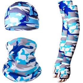 Resim Butu Yaz Anti-Uv Nefes Alabilen Buz İpek Güneşe Dayanıklı Bisiklet Kol Kollu + Astar Kapağı + Boyun Körüğü Seti Kamuflaj Gök Mavisi 