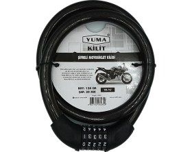Resim Yuma Kilit Yuma Motorsiklet Kilidi 5 Şifreli Siyah ( Boy : 120CM-ÇAP : 20MM ) 
